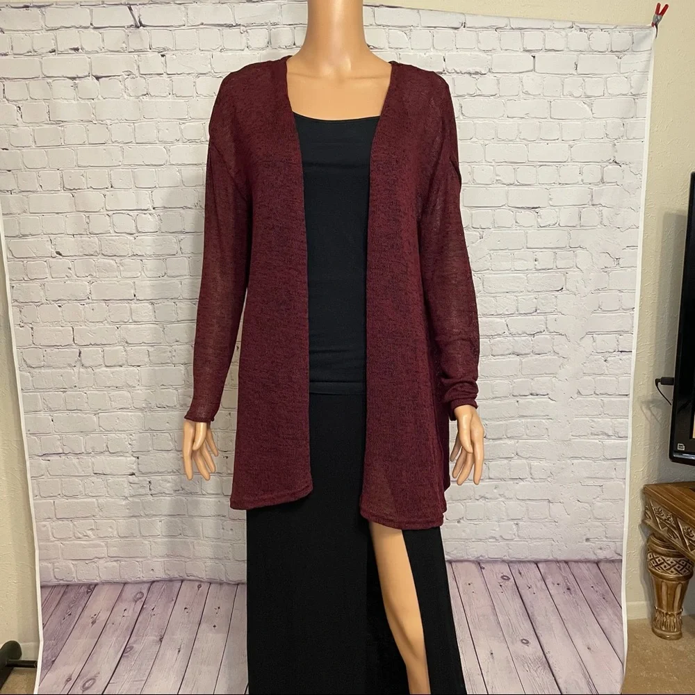 H & M Light maroon draped open front sweater size small boho
